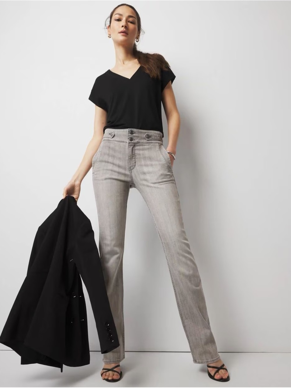 White House Black Market Extra High-Rise Jeans in Mist Gray